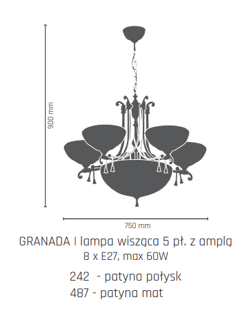 Lampa Wisząca Amplex GRANADA 5pł z Amplą 8318